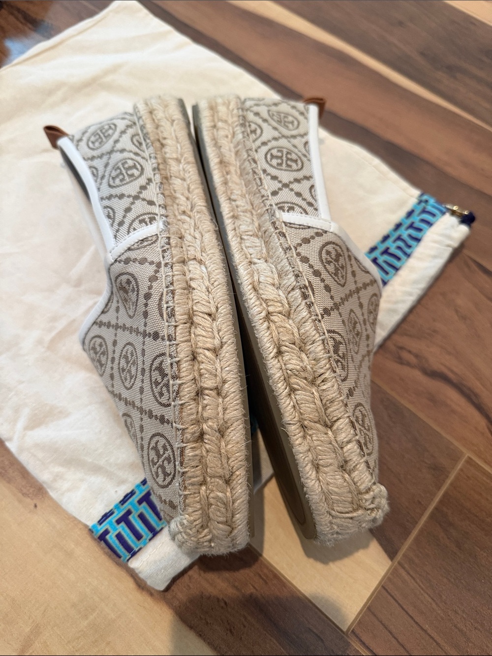 Tory Burch Beige Canvas Logo Espadrille Slip-Ons - Picture 7 of 9